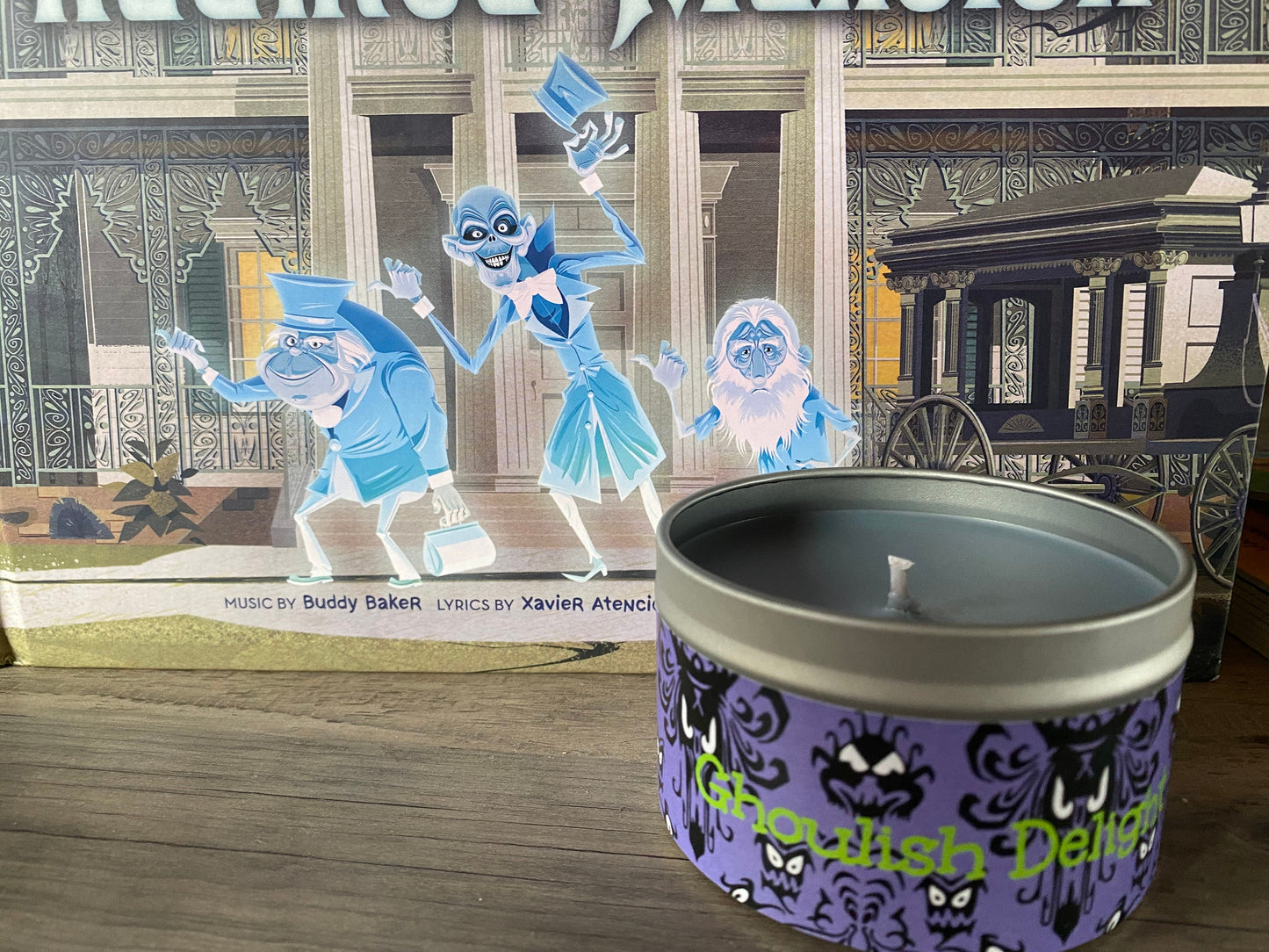 HAUNTED MANSION CANDLE- Ghoulish Delight- Disney Park Candle/ Welcome Foolish Mortals/ 999 Happy Haunts/ Ghost Host/Grim Grinning Ghosts