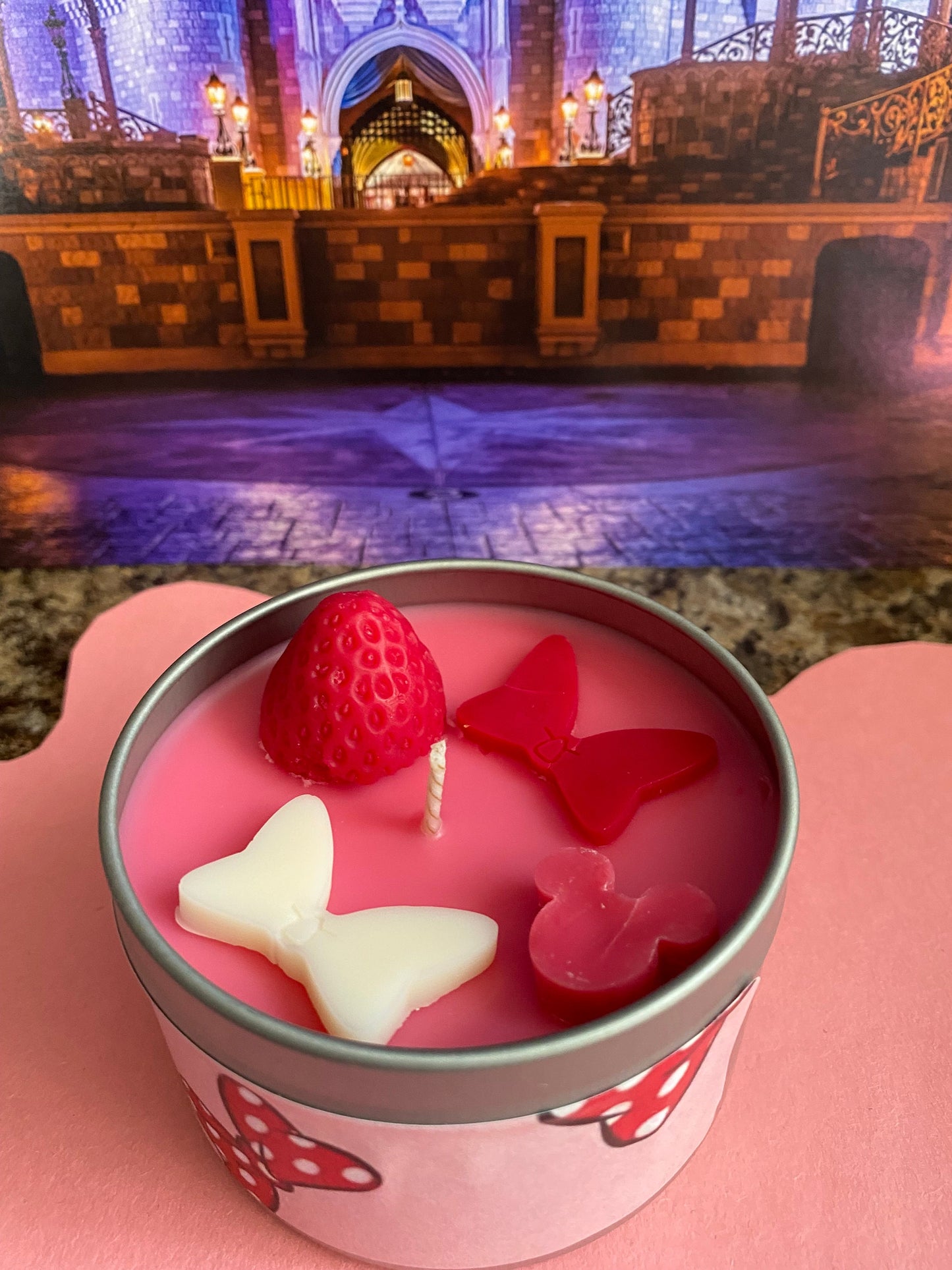 MINNIE MOUSE CANDLE Minnie’s Bow-Tique Candle- Disney- Strawberry Shortcake Scented/ Disney Plus/ Minnie Mouse/ Fun And Fashion/Bow Shop