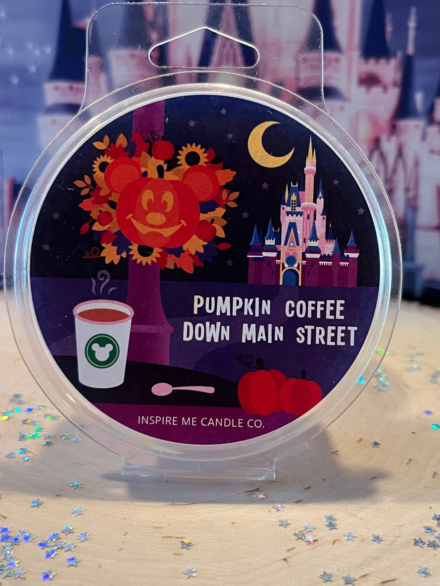 Pumpkin Coffee Down Main Street Wax Melt Circle-Pumpkin Spice Latte At Disney-Fall Disney Decor For Home-Mickey Jack O Lantern Disney Decor